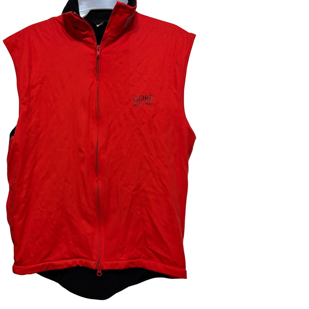 Gore Windstopper Cycling Vest Red Black Colorblock Full Zip Reflective Men L